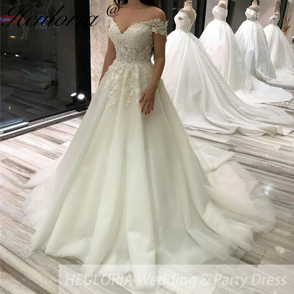 Princess Wedding Dress off shoulder lace bride dress plus size robe de mariee Lace beading Wedding Bridal Gown BA-99