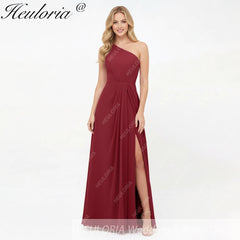 HEULORIA Long Bridemaid dress one shoulder chiffon party dress formal dress ED-124