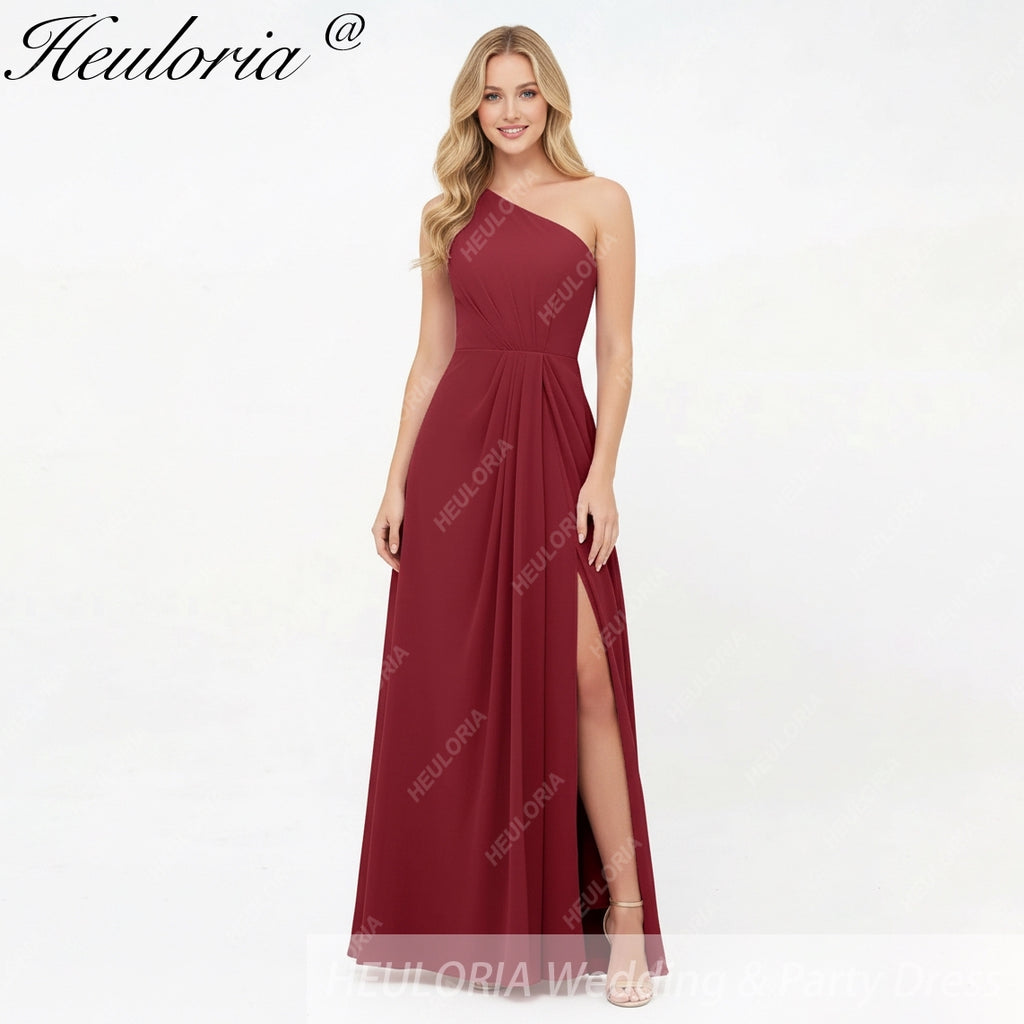 HEULORIA Long Bridemaid dress one shoulder chiffon party dress formal dress ED-124