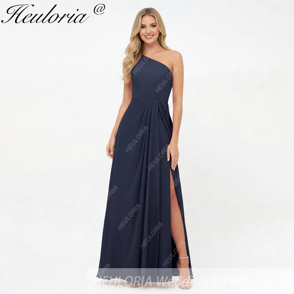 HEULORIA Long Bridemaid dress one shoulder chiffon party dress formal dress ED-124