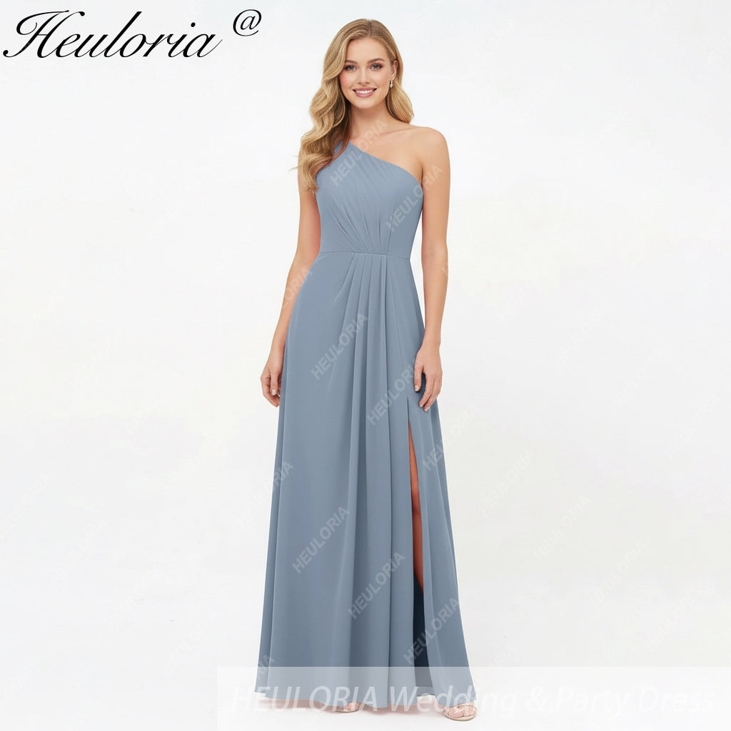HEULORIA Long Bridemaid dress one shoulder chiffon party dress formal dress ED-124