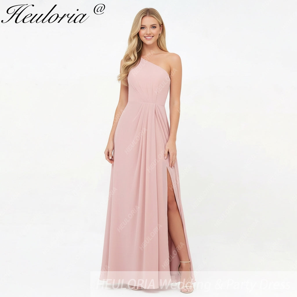 HEULORIA Long Bridemaid dress one shoulder chiffon party dress formal dress ED-124