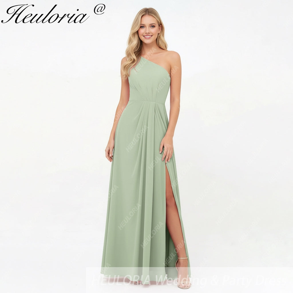 HEULORIA Long Bridemaid dress one shoulder chiffon party dress formal dress ED-124