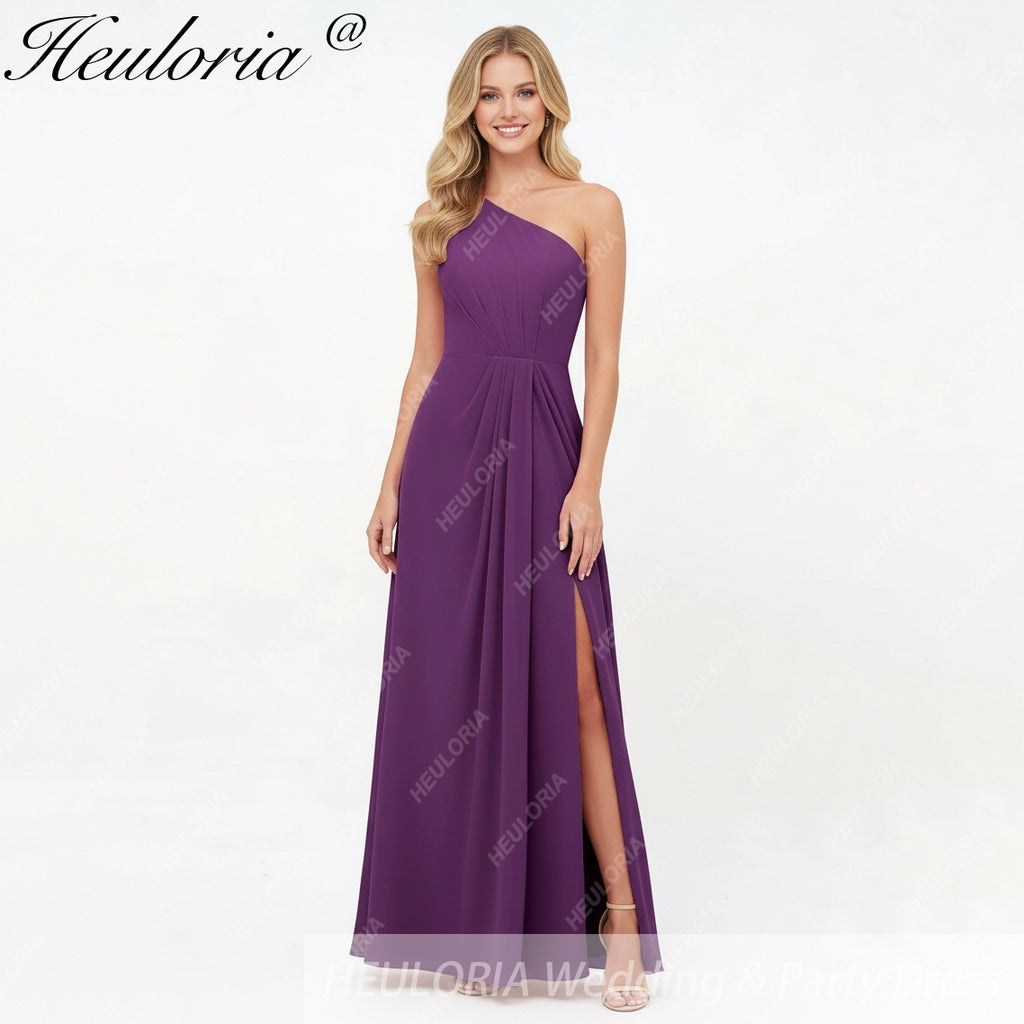 HEULORIA Long Bridemaid dress one shoulder chiffon party dress formal dress ED-124