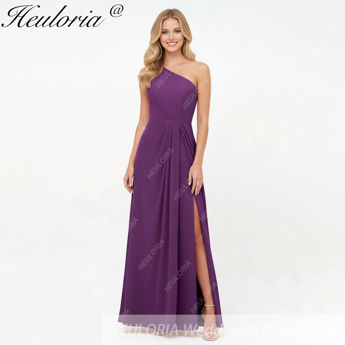 HEULORIA Long Bridemaid dress one shoulder chiffon party dress formal dress ED-124