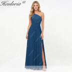 HEULORIA Long Bridemaid dress one shoulder chiffon party dress formal dress ED-124