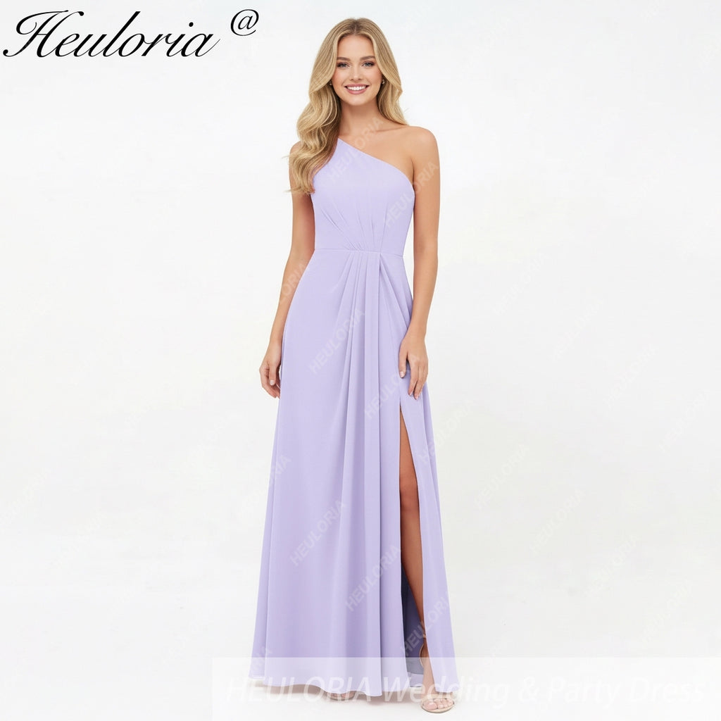 HEULORIA Long Bridemaid dress one shoulder chiffon party dress formal dress ED-124