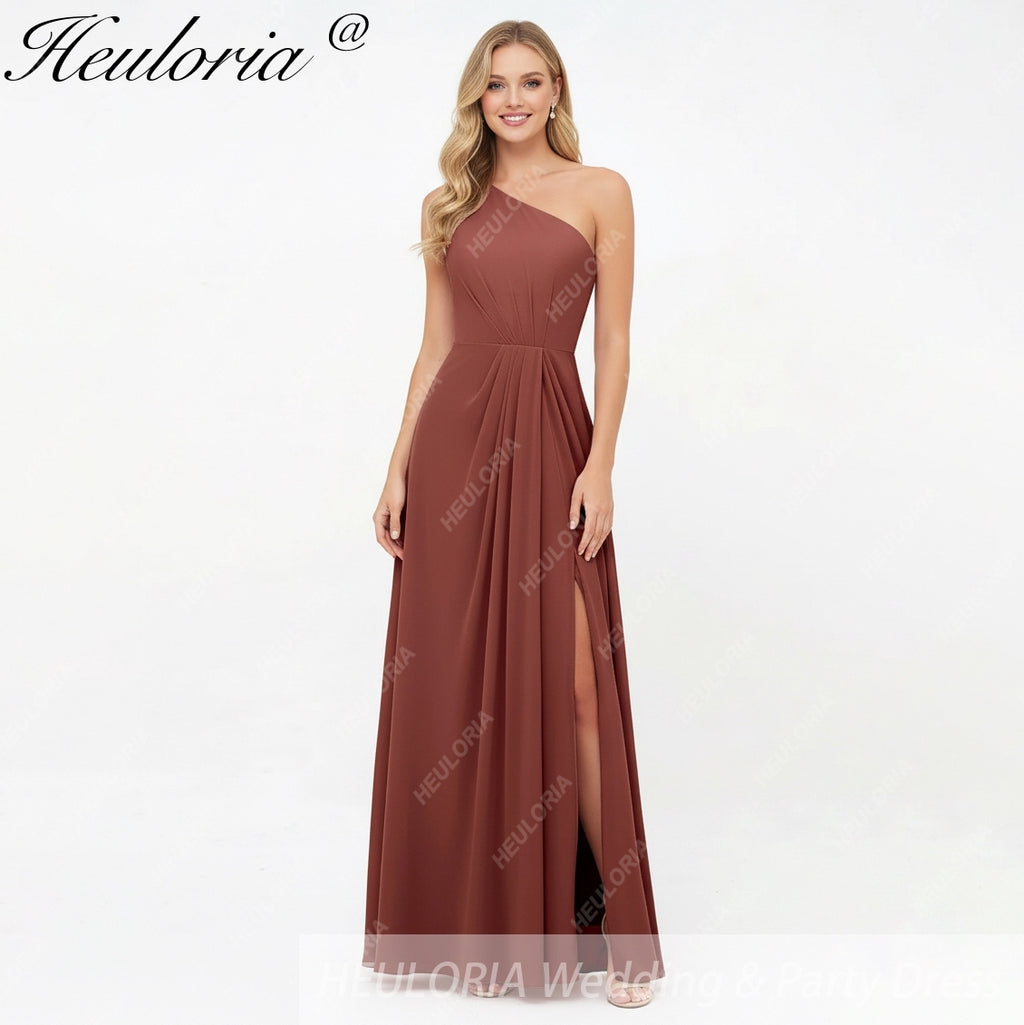 HEULORIA Long Bridemaid dress one shoulder chiffon party dress formal dress ED-124