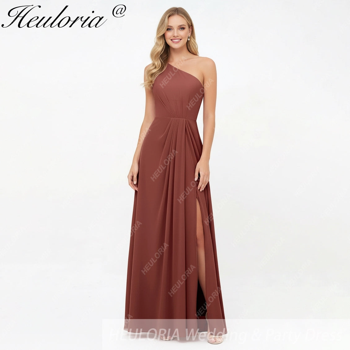 HEULORIA Long Bridemaid dress one shoulder chiffon party dress formal dress ED-124