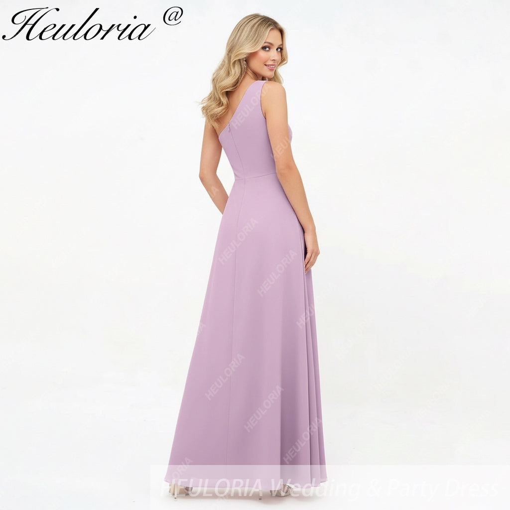 HEULORIA Long Bridemaid dress one shoulder chiffon party dress formal dress ED-124