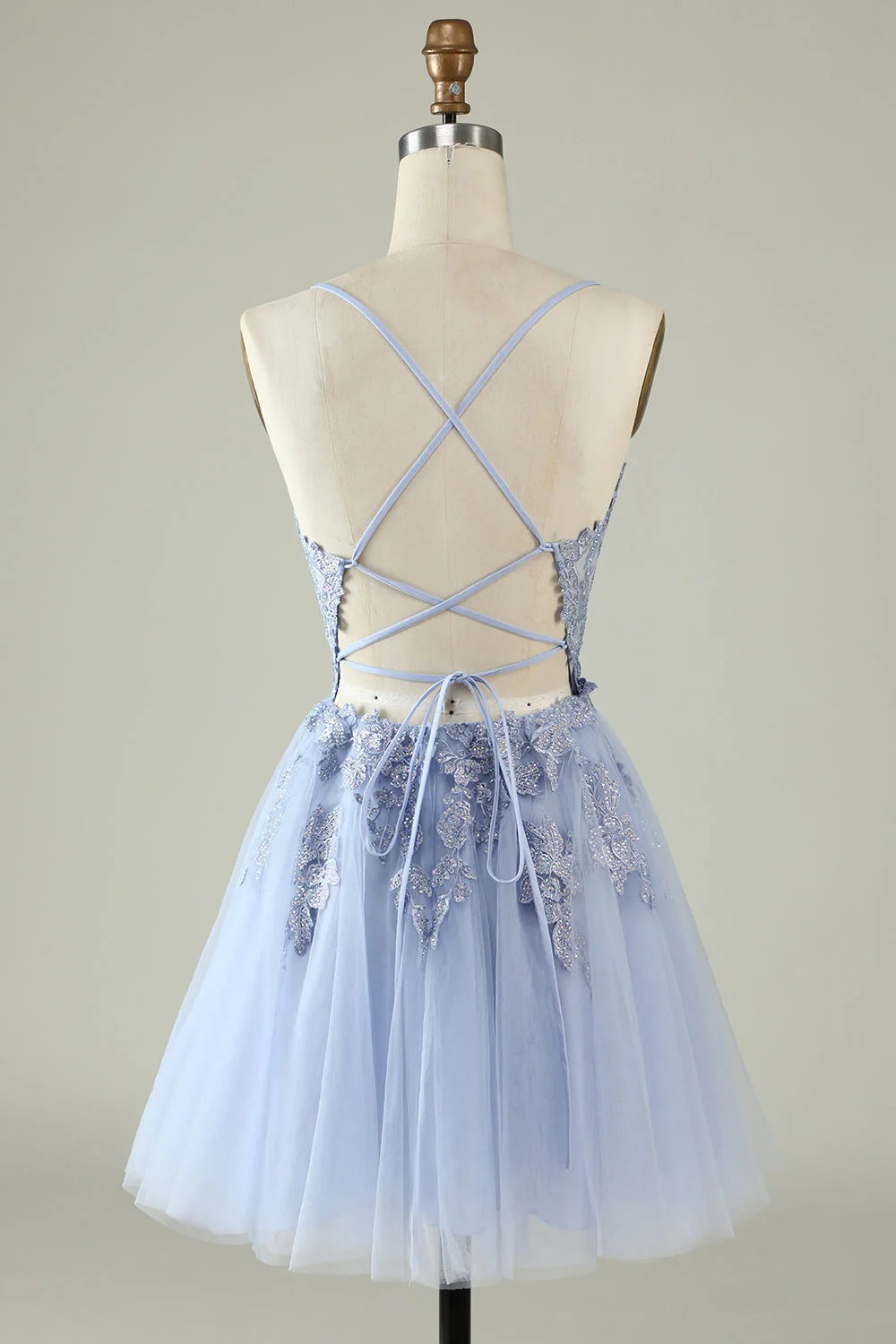 HEULORIA Heuloria Short A-Line Tulle Homecoming Dress with Beaded Lace and Illusion V-Neck ED-343