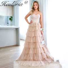 HEULORIA long tired prom dress strapless lace evening dress luxury formal dress ED-95