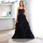 HEULORIA long tired prom dress strapless lace evening dress luxury formal dress ED-95
