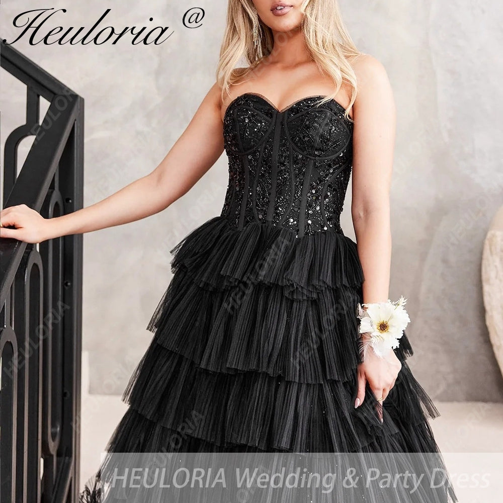 HEULORIA long tired prom dress strapless lace evening dress luxury formal dress ED-95