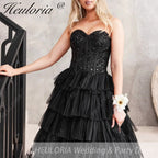 HEULORIA long tired prom dress strapless lace evening dress luxury formal dress ED-95