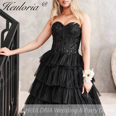 HEULORIA long tired prom dress strapless lace evening dress luxury formal dress ED-95