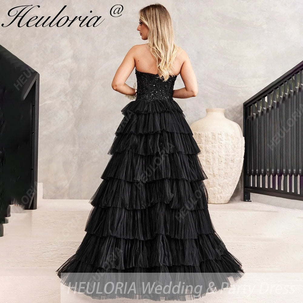 HEULORIA long tired prom dress strapless lace evening dress luxury formal dress ED-95