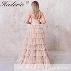 HEULORIA long tired prom dress strapless lace evening dress luxury formal dress ED-95