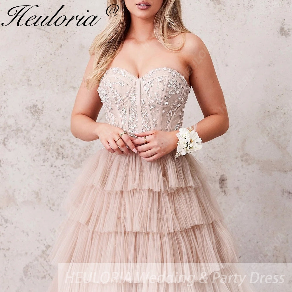 HEULORIA long tired prom dress strapless lace evening dress luxury formal dress ED-95 Image secondaire du produit