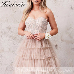 HEULORIA long tired prom dress strapless lace evening dress luxury formal dress ED-95