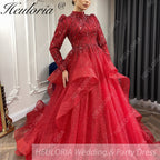 HEULORIA Luxury Princess Wedding Dress long sleeve burgundy bride dress Plus size Lace Bride Robe De Mariee Muslim Wedding dress BA-1253