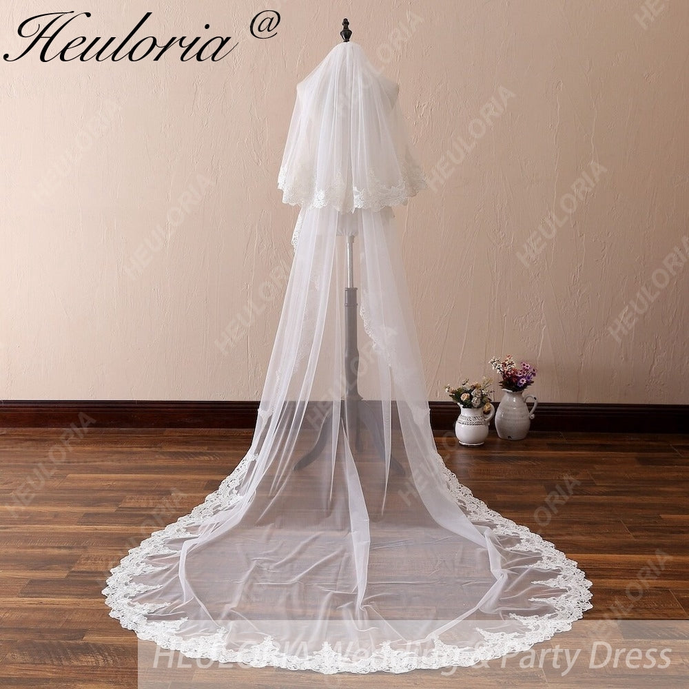 Lace Edge Two Tier Bridal Cathedral Length 118" Wedding Veils With Blusher VL-12