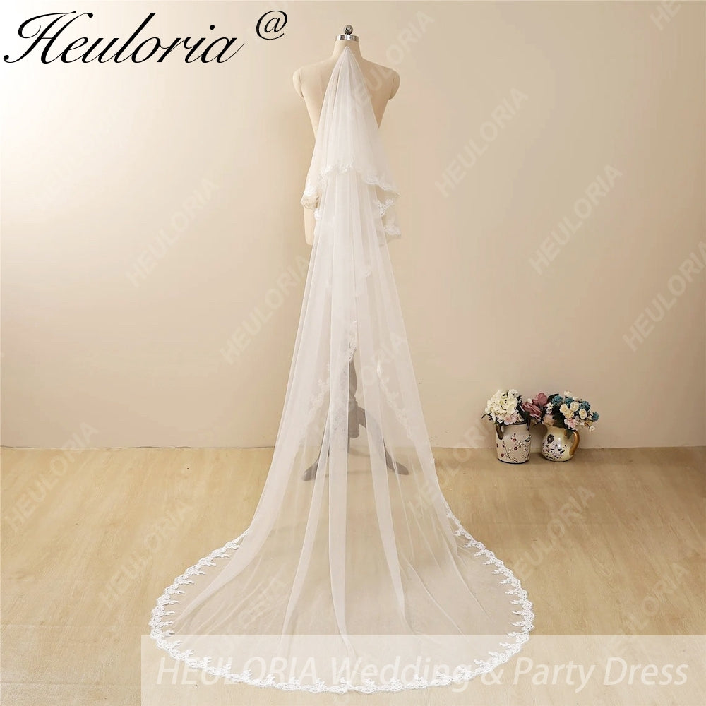Lace Edge Two Tier Bridal Cathedral Length 118" Wedding Veils With Blusher VL-9