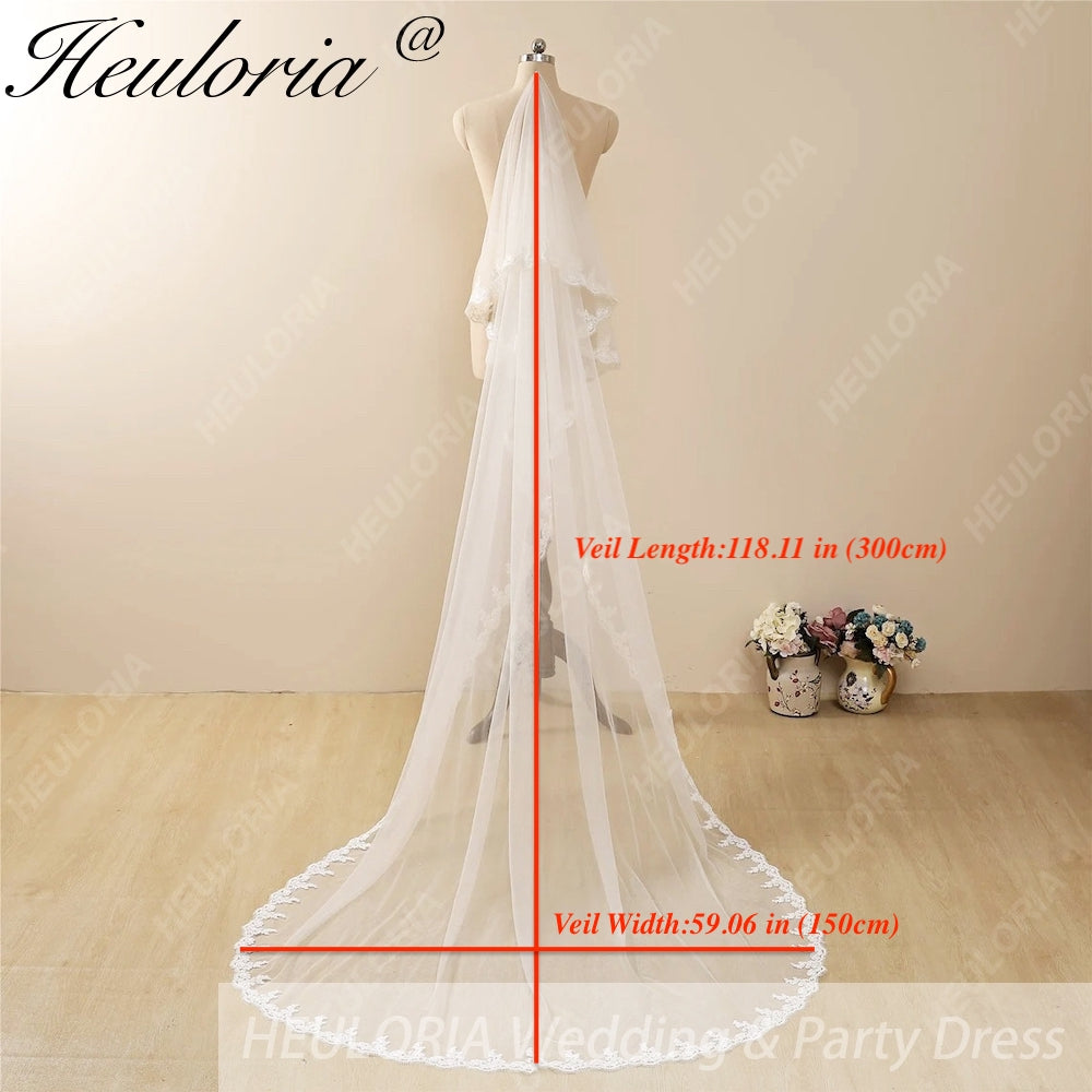 Lace Edge Two Tier Bridal Cathedral Length 118" Wedding Veils With Blusher VL-9