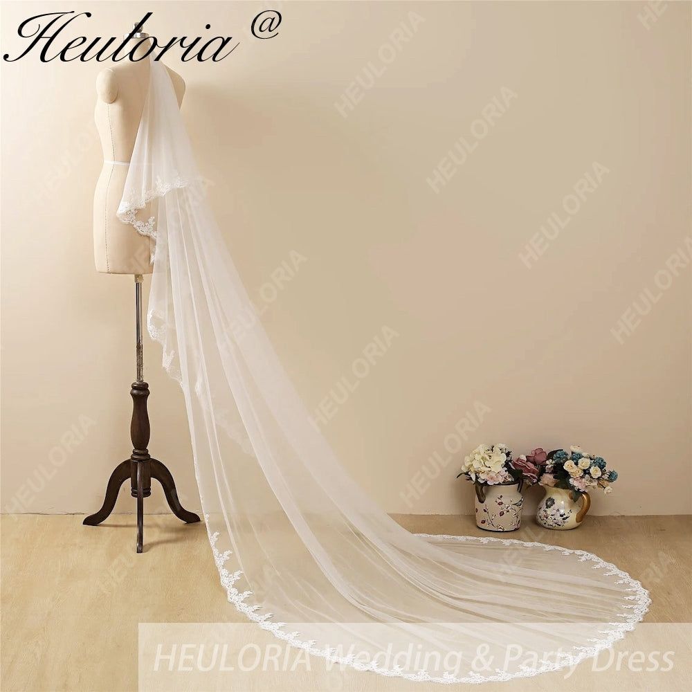 Lace Edge Two Tier Bridal Cathedral Length 118" Wedding Veils With Blusher VL-9