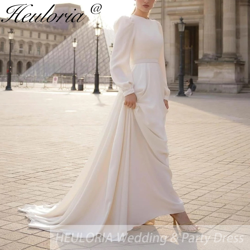 HEULORIA elegant Muslim Wedding Dress long sleeve high neck lace chiffon bride dress plus size bride Wedding Gown AL-QK100 Secondary image