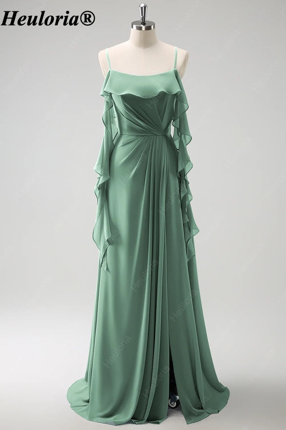 HEULORIA Ruffled Chiffon Bridesmaid Dress with Cascading Drapes | ED-1021