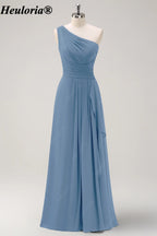 HEULORIA One-Shoulder Ruched Chiffon Bridesmaid Dress with Slit ED-959