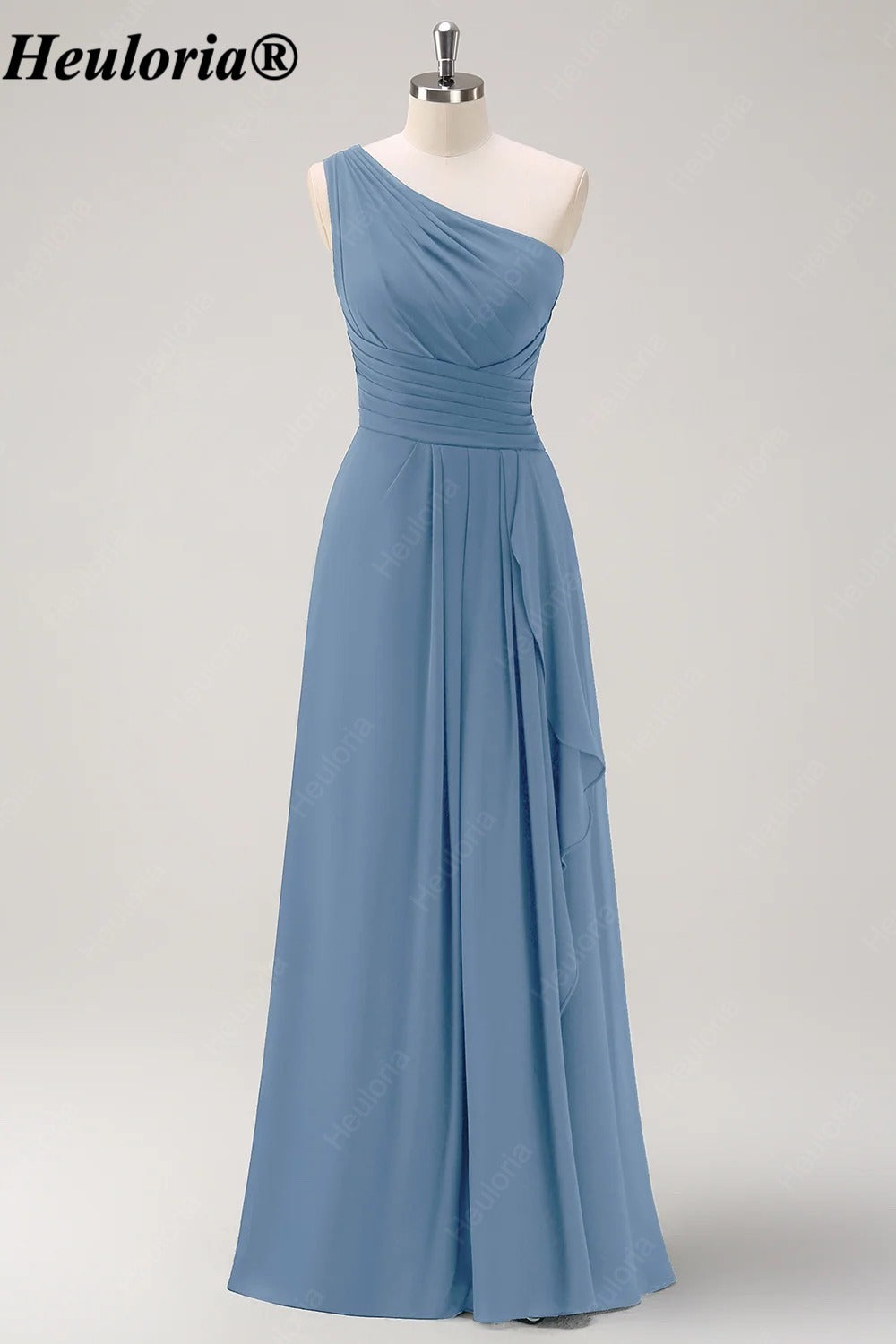HEULORIA One-Shoulder Ruched Chiffon Bridesmaid Dress with Slit ED-959