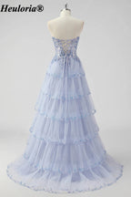 HEULORIA Sequin Lace Tiered Tulle Prom Dress with Spaghetti Straps ED-577