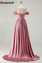 HEULORIA Off-the-Shoulder Satin A-Line Prom Dress with Slit ED-533
