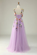 Heuloria Enchanted Garden 3D Floral Appliqué Tulle Prom Dress - Whimsical A-Line Formal Gown ED-585