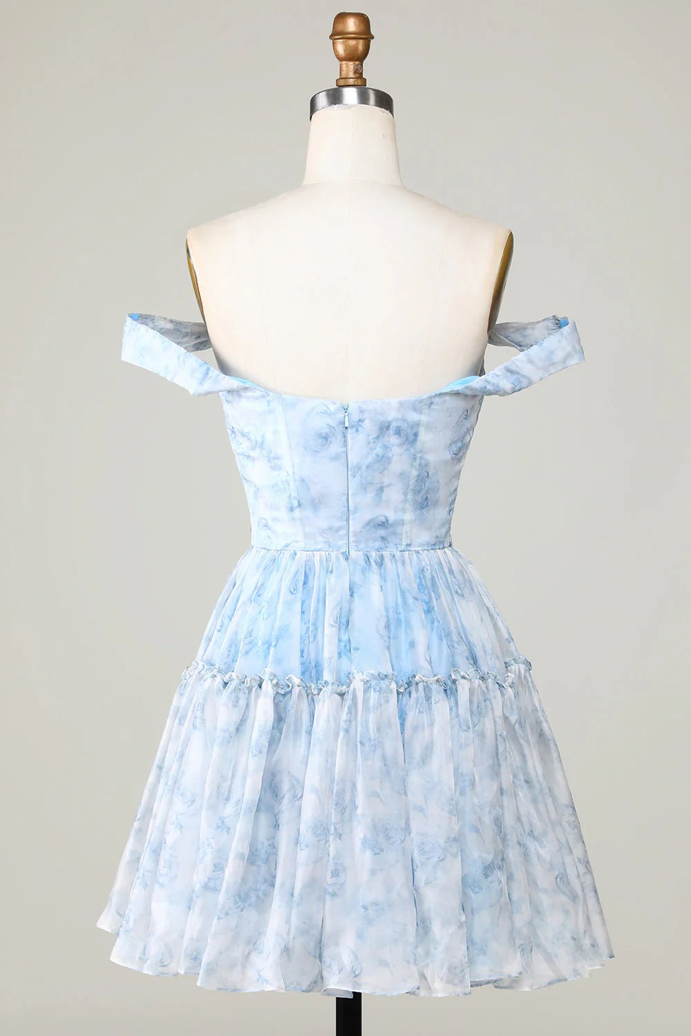 HEULORIA Ethereal Watercolor Floral Off-the-Shoulder Tiered Mini Dress ED-600