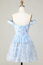 HEULORIA Ethereal Watercolor Floral Off-the-Shoulder Tiered Mini Dress ED-600