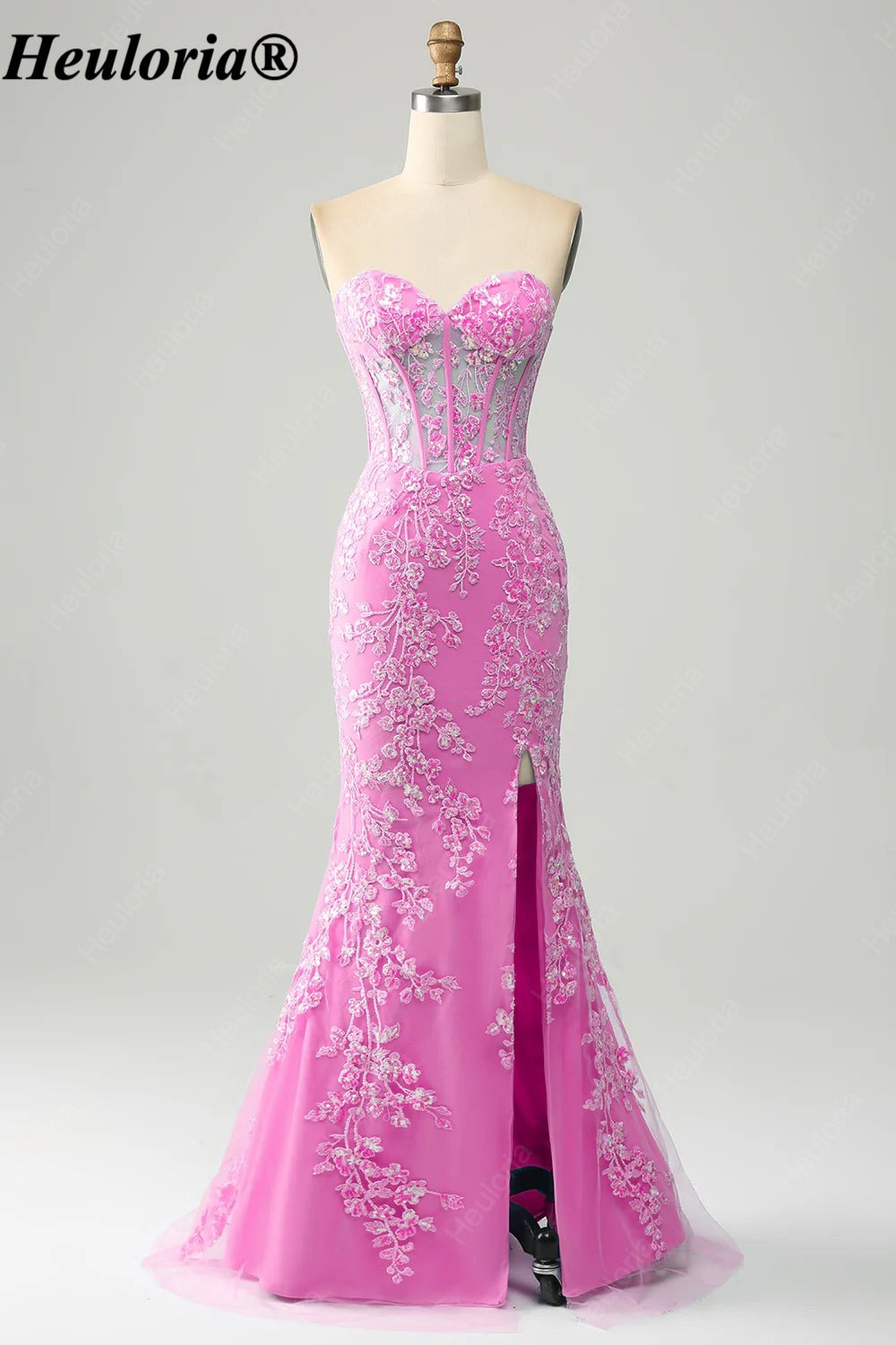 HEULORIA Strapless Sweetheart Lace Corset Prom Dress with Slit ED-369