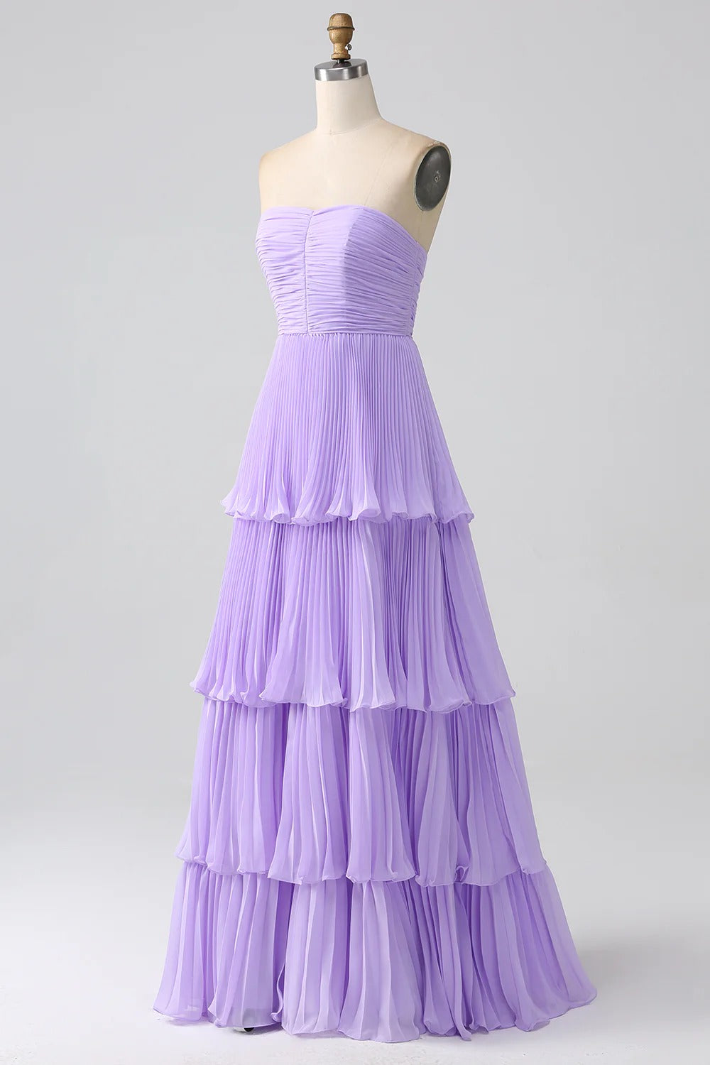 HEULORIA Strapless Tiered Pleated Chiffon Maxi Dress - Elegant Sleeveless Evening Gown ED-241