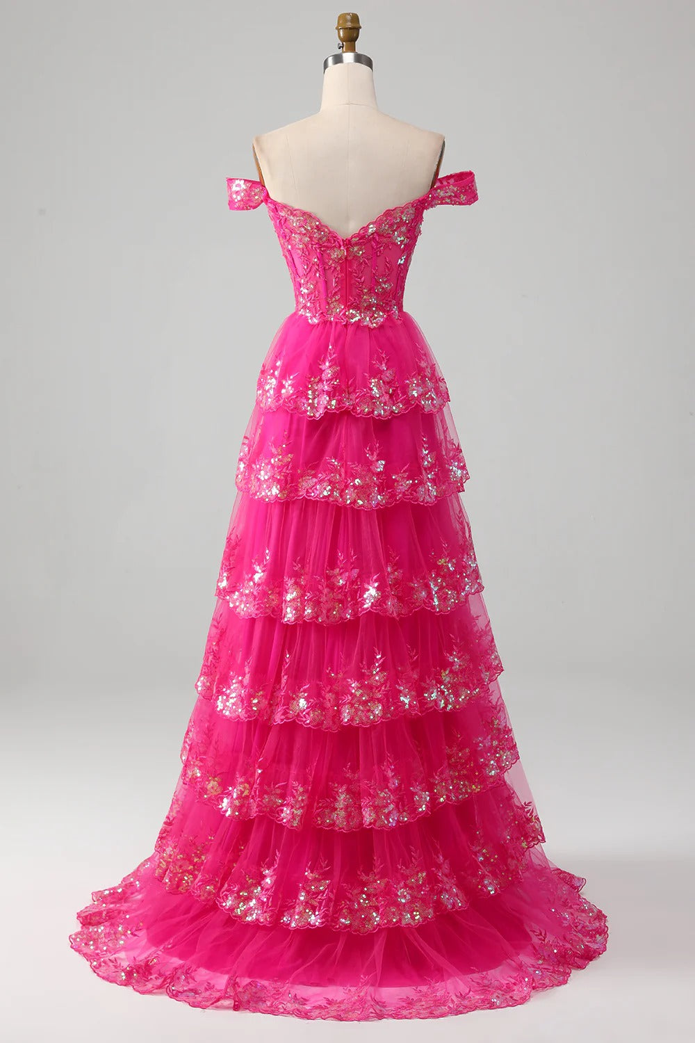 HEULORIA Off-the-Shoulder Tiered Tulle Prom Dress with Shimmering Sequins - Romantic Floor-Length Evening Gown ED-365