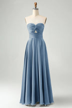 HEULORIA Strapless Twisted Knot Cut-Out Satin A-Line Floor-Length Bridesmaid & Evening Gown ED-265