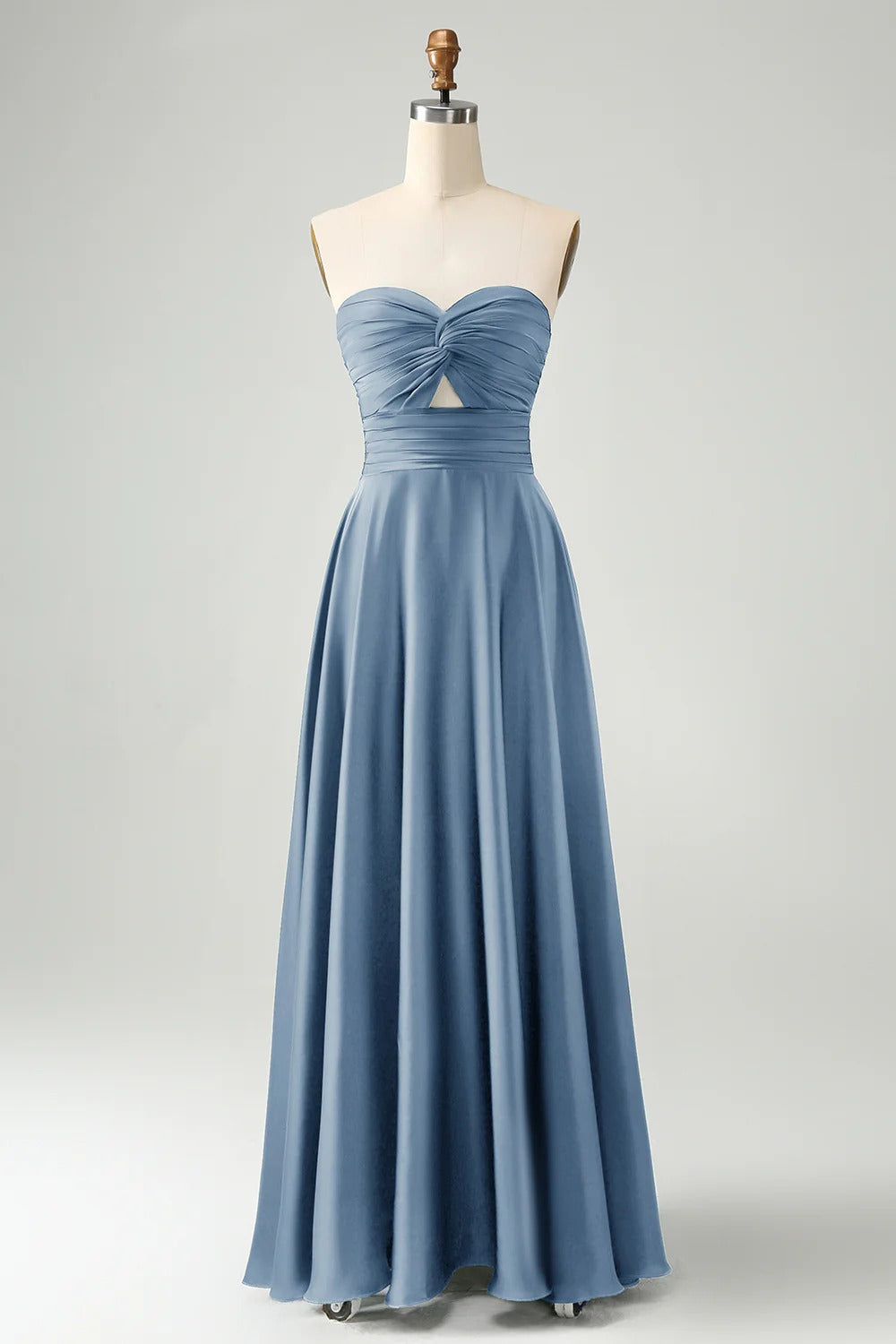 HEULORIA Strapless Twisted Knot Cut-Out Satin A-Line Floor-Length Bridesmaid & Evening Gown ED-265