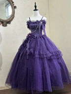 Dark Purple Gothic Lolita Ball Gown with Glitter Tulle and Corset Back BA-46