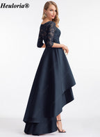 heuloria-Lace and Satin High-Low Evening Dress with Three-Quarter Sleeves-ed-172