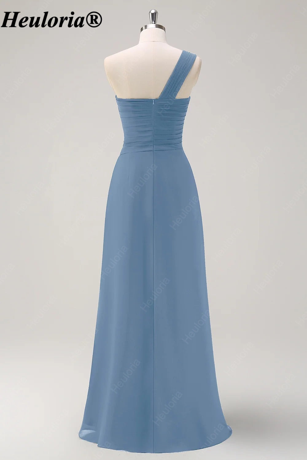HEULORIA One-Shoulder Ruched Chiffon Bridesmaid Dress with Slit ED-959