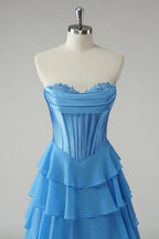 HEULORIA Strapless Corset Bodice Tiered Ruffle Evening Gown - Multi-Color prom dress ED-236