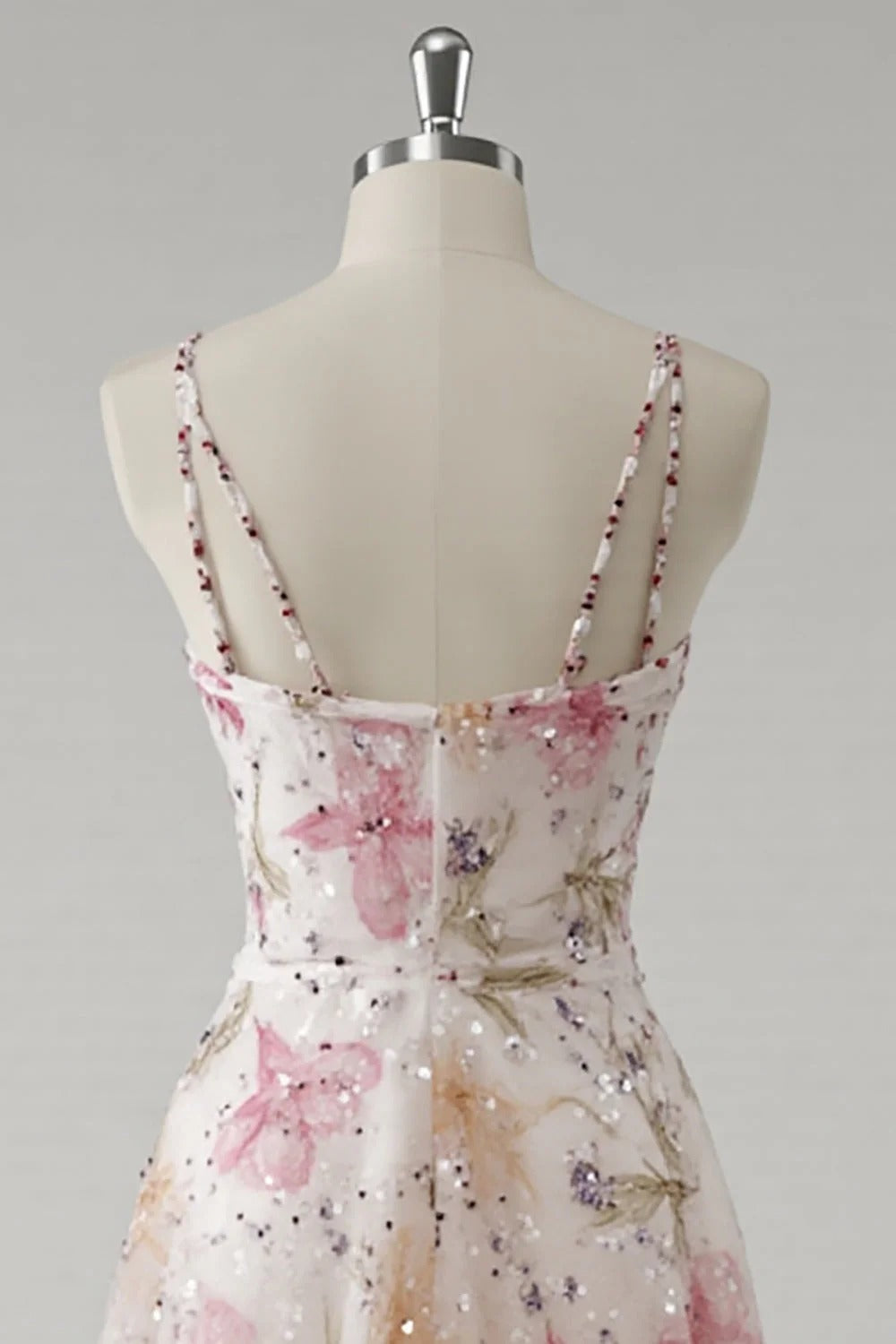 HEULORIA Enchanting Floral Embroidery Sequin A-Line Prom Dress with Spaghetti Straps & V-Neck ED-651