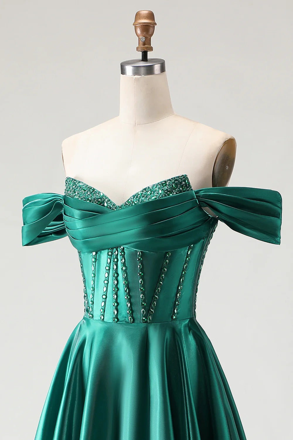 HEULORIA Off-the-Shoulder Sequin Beaded Satin Prom Dress with Slit & Corset Back ED-586