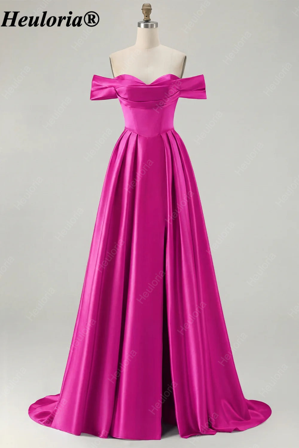 HEULORIA Off-the-Shoulder Satin A-Line Prom Dress with Slit ED-533